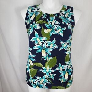 Tommy Hilfiger Sleeveless TOP Womens Size L Floral Tropical Stretch Blouse *